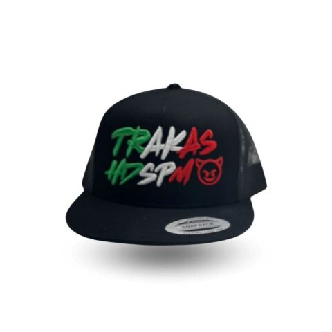 Gorra negra Trakas Hdsp con letras al color de la bandera de México.